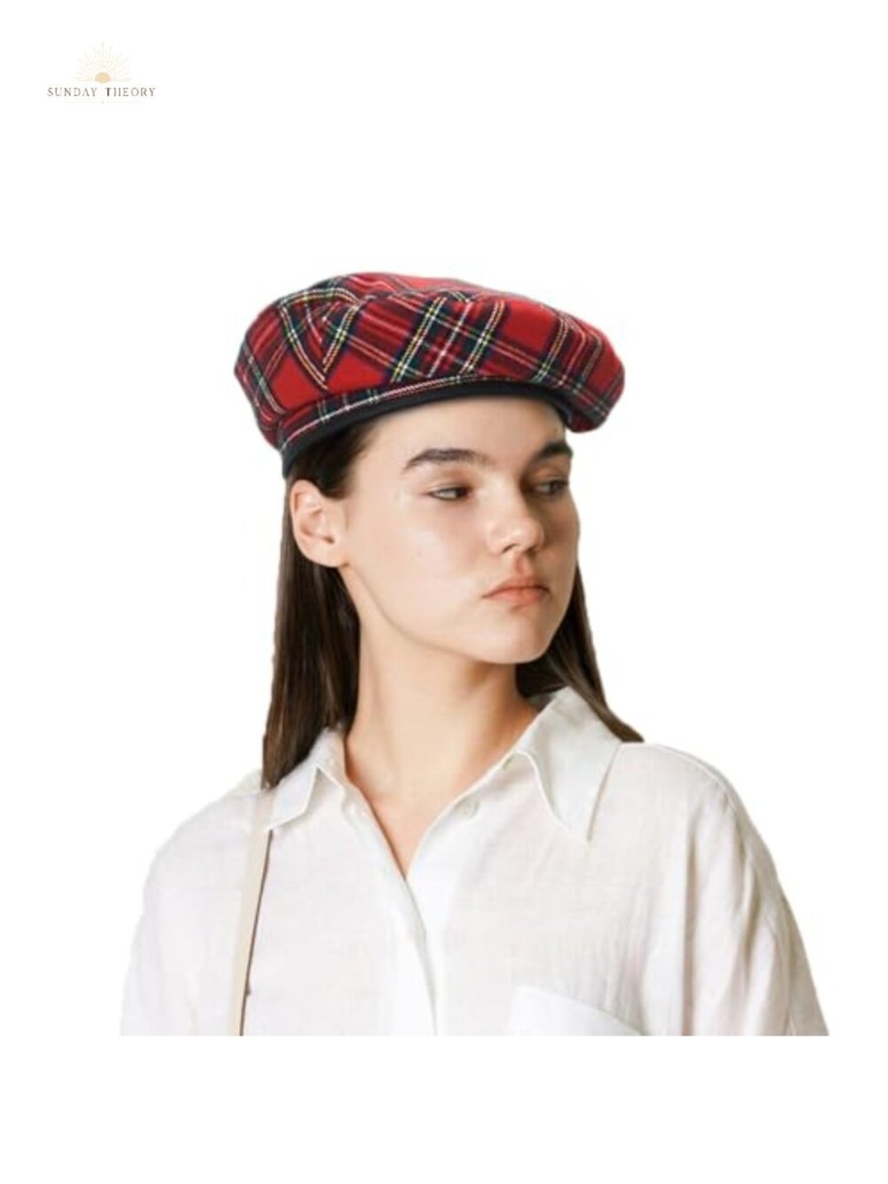 Tartan Wool Beret Adjustable Leather Sweatband Winter Hat
